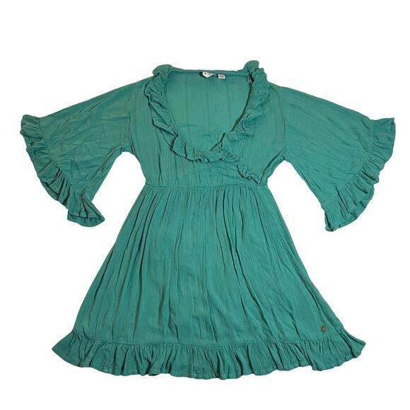 Roxy V-Neck Ruffle Trim Mini Dress Size X-Small Wide Sleeve Beach Boho Colorful - Picture 1 of 10